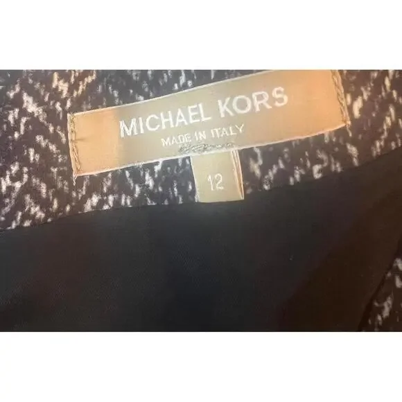Michael Kors Collection Black Ivory Dress V Neck Long Sleeve Stretch Size 12 - Picture 2 of 9
